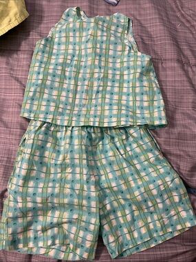 Avery Aqua Plaid Sleeveless Pajama Set with Yellow & White Accents